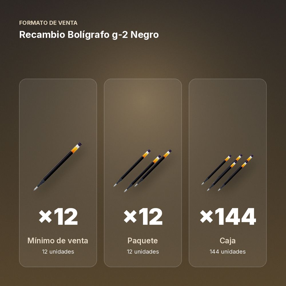 RECAMBIO BOLÍGRAFO G-2 NEGRO - formato de venta: paquete de 12, caja de 144