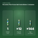RECAMBIO PILOT FRIXION BALL VERDE BLISTER 3 UNIDADES - formato de venta: paquete de 12, caja de 144, palé de 864