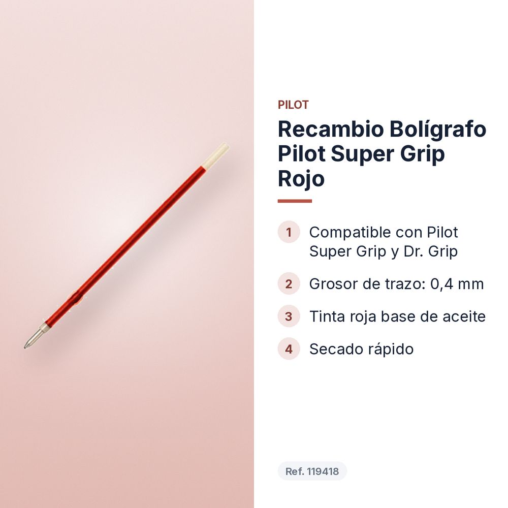 RECAMBIO BOLÍGRAFO PILOT SUPER GRIP ROJO  - características principales