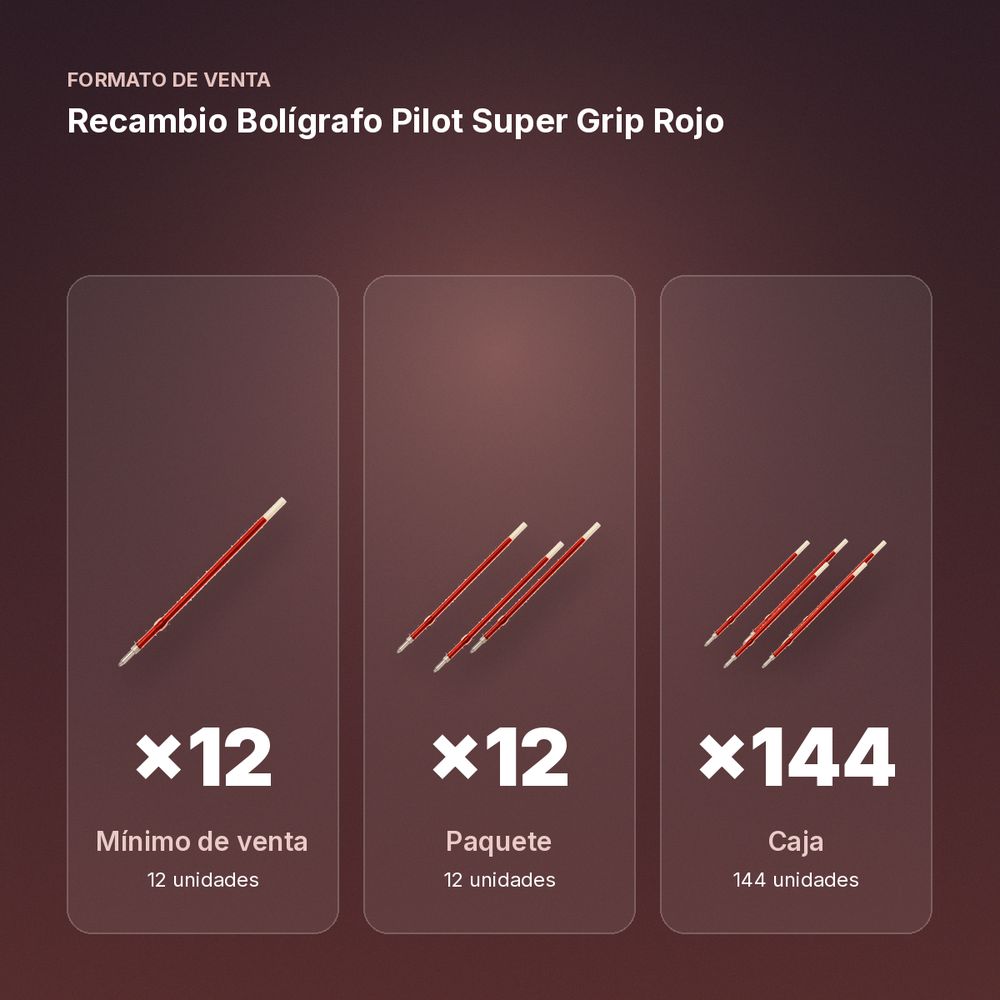 RECAMBIO BOLÍGRAFO PILOT SUPER GRIP ROJO  - formato de venta: paquete de 12, caja de 144