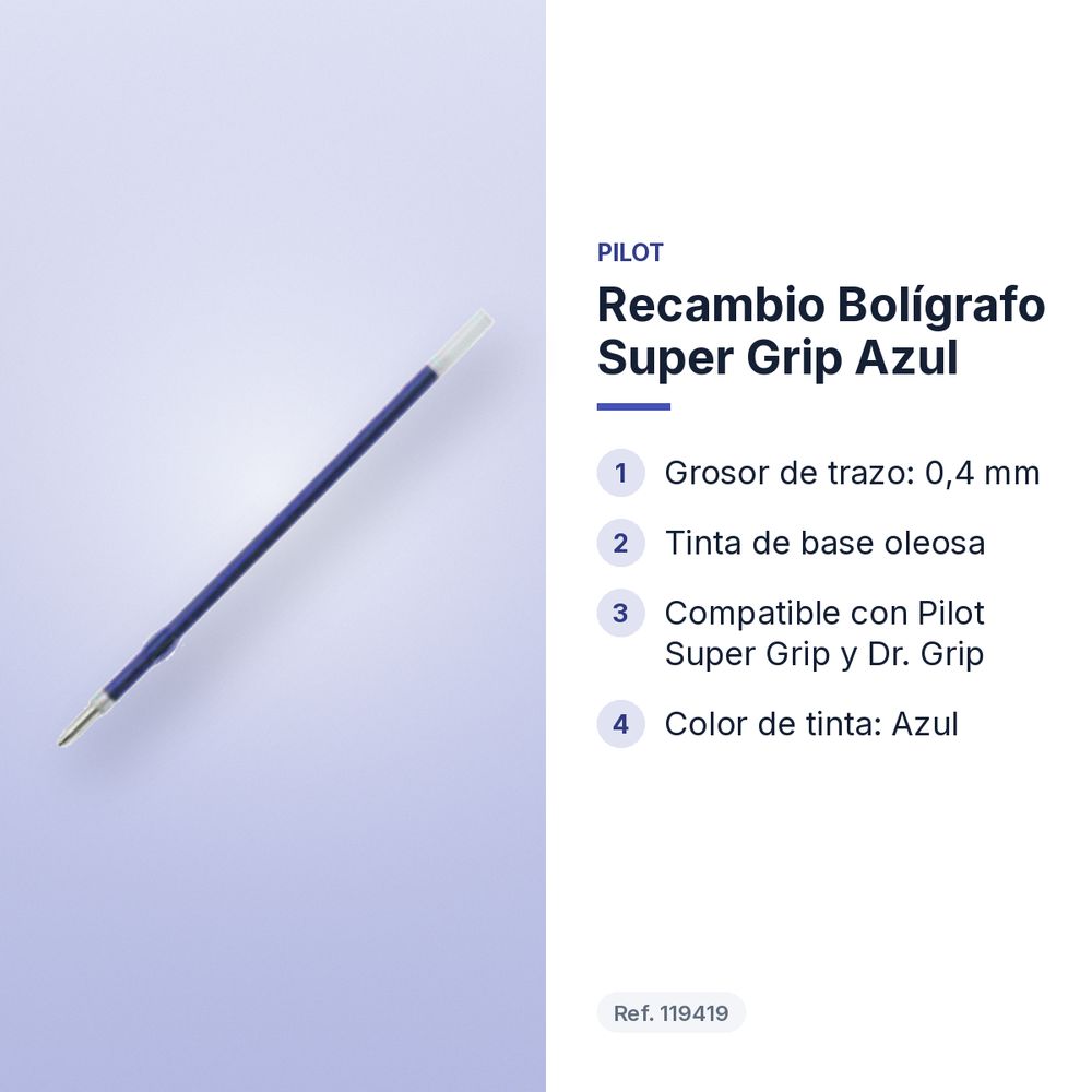 RECAMBIO BOLÍGRAFO SUPER GRIP AZUL  - características principales