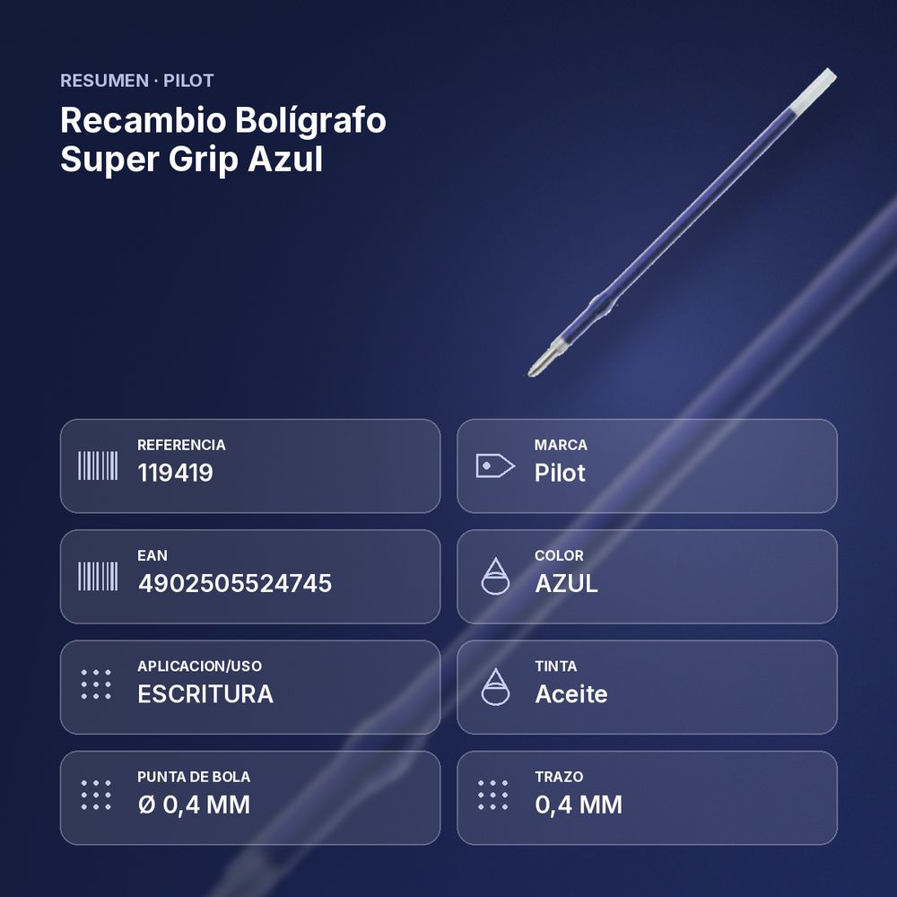 RECAMBIO BOLÍGRAFO SUPER GRIP AZUL  - resumen de atributos