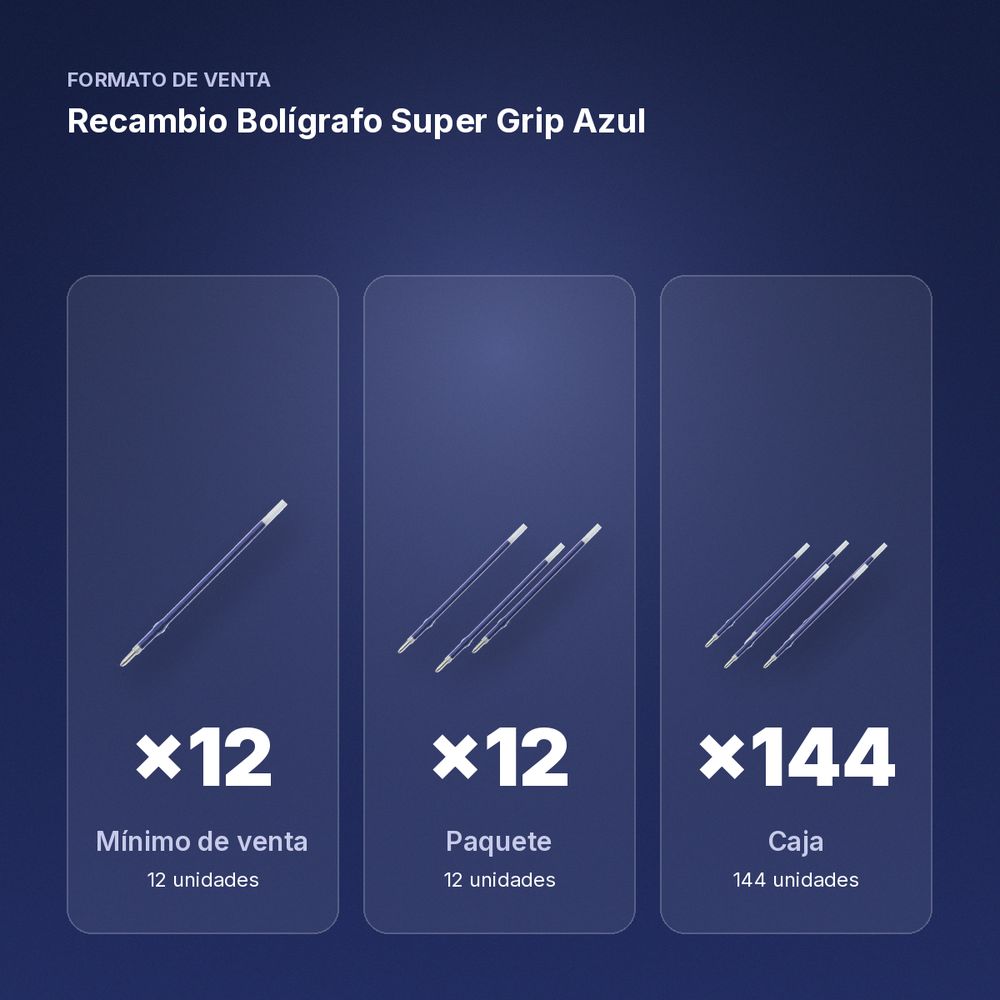 RECAMBIO BOLÍGRAFO SUPER GRIP AZUL  - formato de venta: paquete de 12, caja de 144