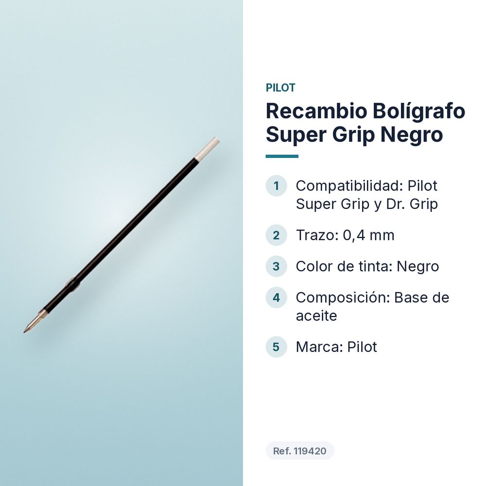 RECAMBIO BOLÍGRAFO SUPER GRIP NEGRO - características principales