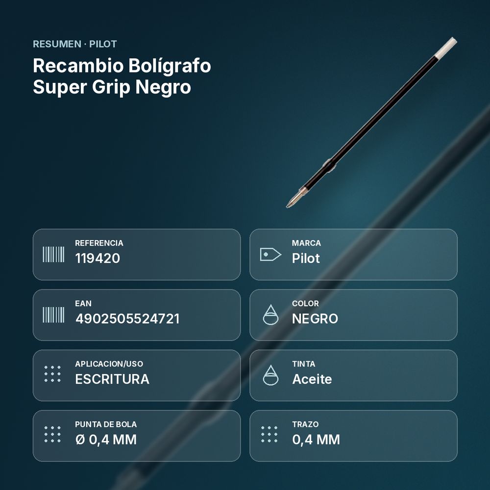 RECAMBIO BOLÍGRAFO SUPER GRIP NEGRO - resumen de atributos