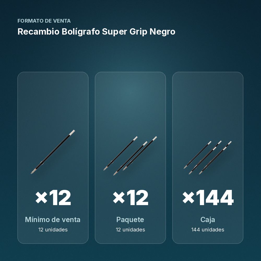 RECAMBIO BOLÍGRAFO SUPER GRIP NEGRO - formato de venta: paquete de 12, caja de 144