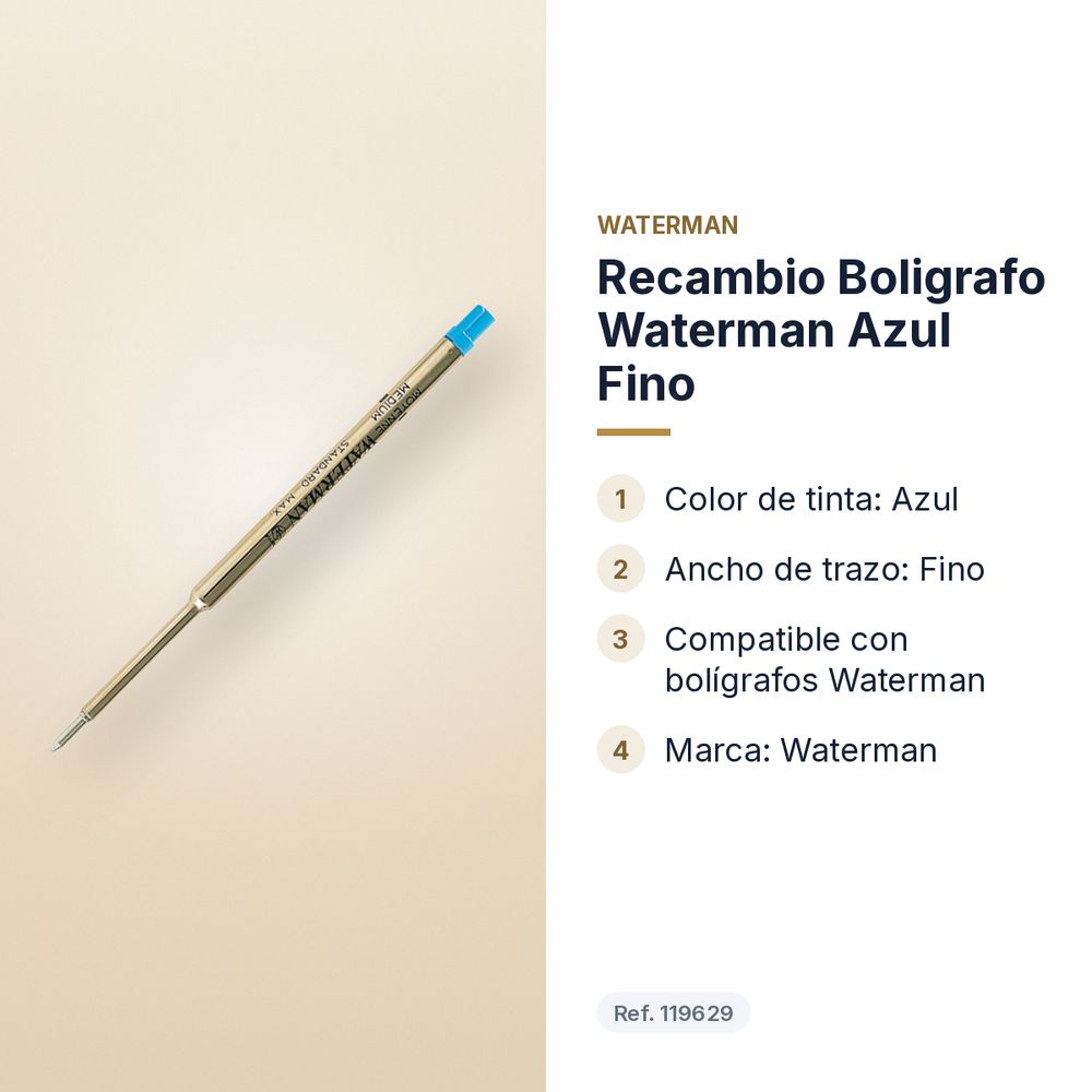 RECAMBIO BOLIGRAFO WATERMAN AZUL FINO - características principales