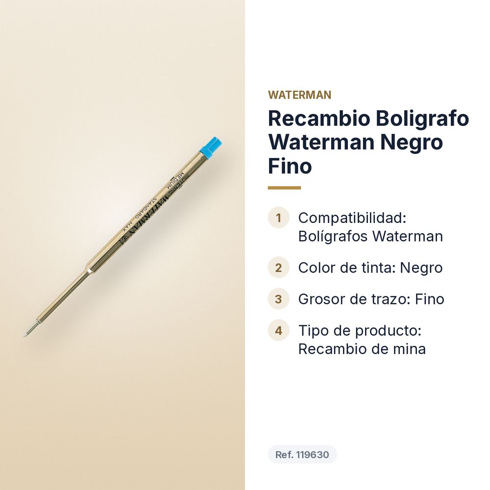 RECAMBIO BOLIGRAFO WATERMAN NEGRO FINO - características principales