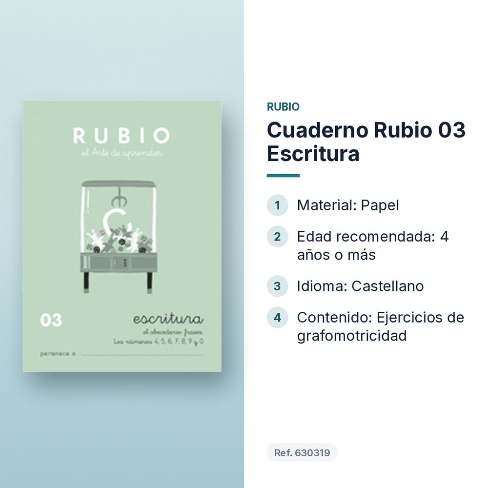 CUADERNO RUBIO 03 ESCRITURA  - características principales