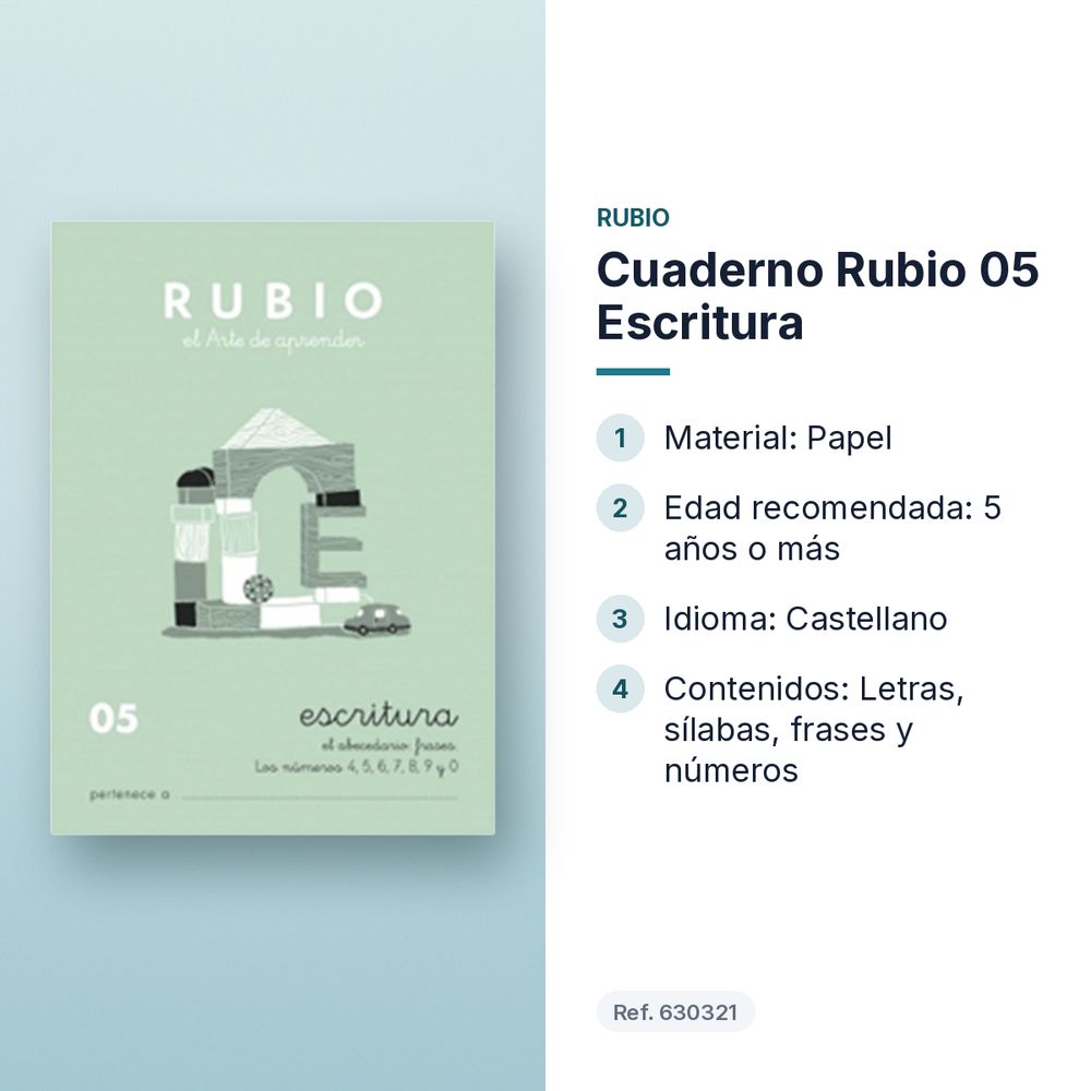 CUADERNO RUBIO 05 ESCRITURA - características principales