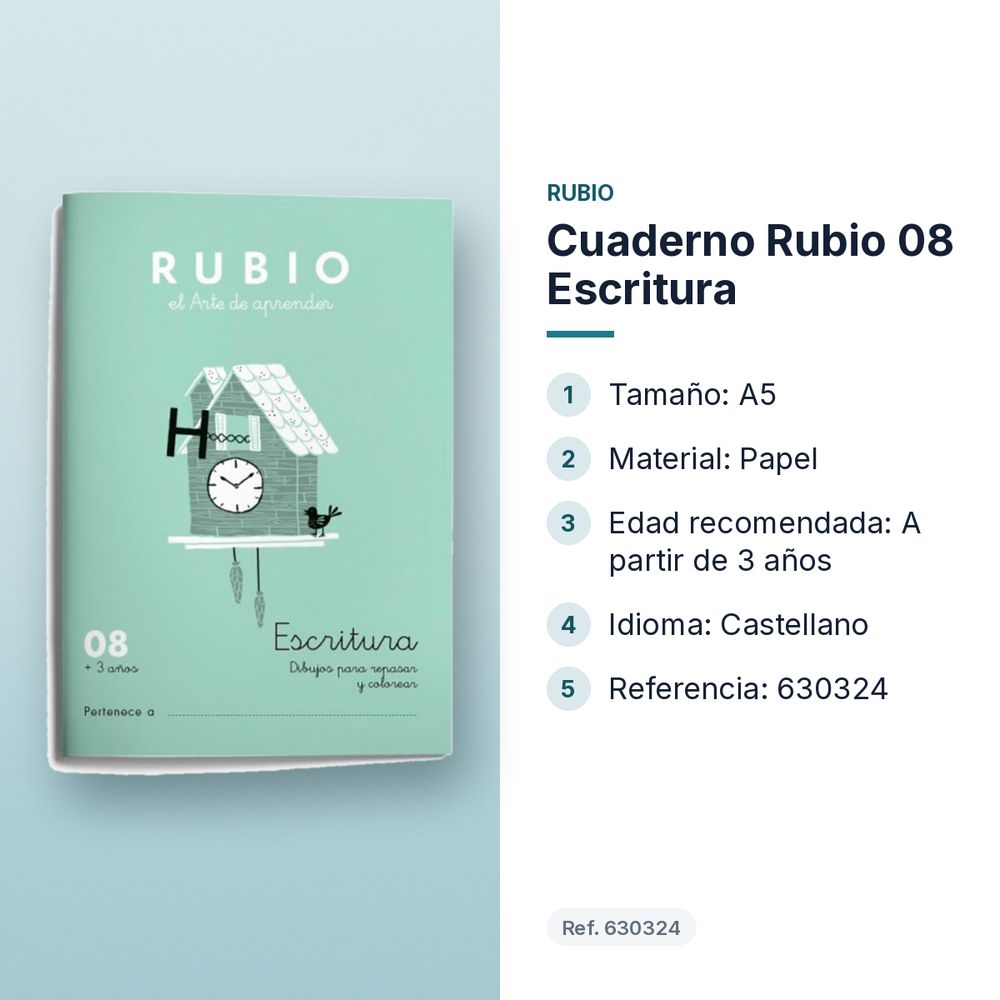 CUADERNO RUBIO 08 ESCRITURA  - características principales