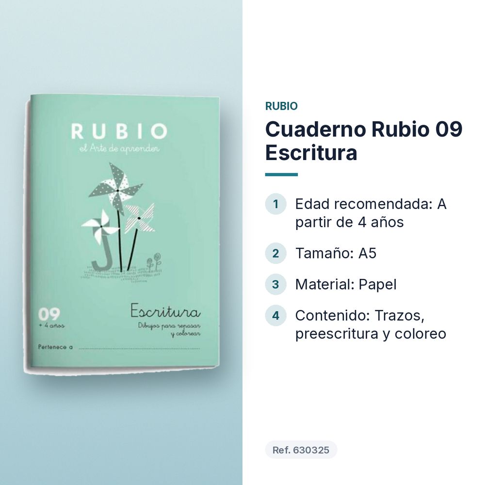 CUADERNO RUBIO 09 ESCRITURA  - características principales