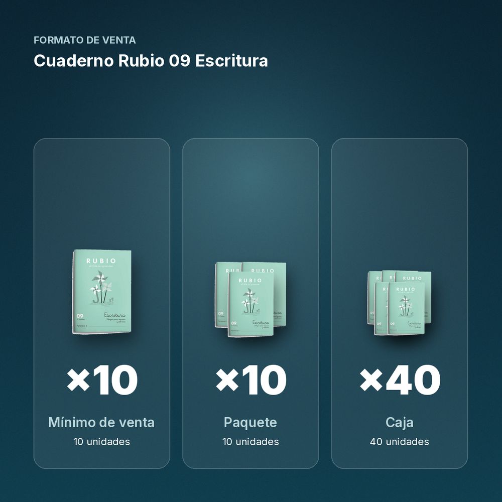 CUADERNO RUBIO 09 ESCRITURA  - formato de venta: paquete de 10, caja de 40