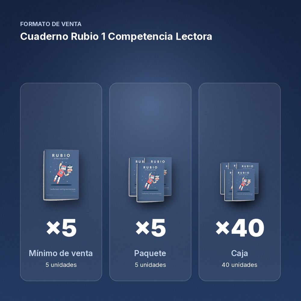CUADERNO RUBIO 1 COMPETENCIA LECTORA - formato de venta: paquete de 5, caja de 40
