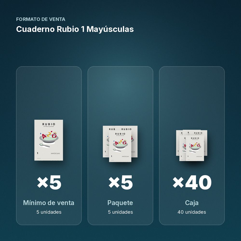 CUADERNO RUBIO 1 MAYÚSCULAS  - formato de venta: paquete de 5, caja de 40