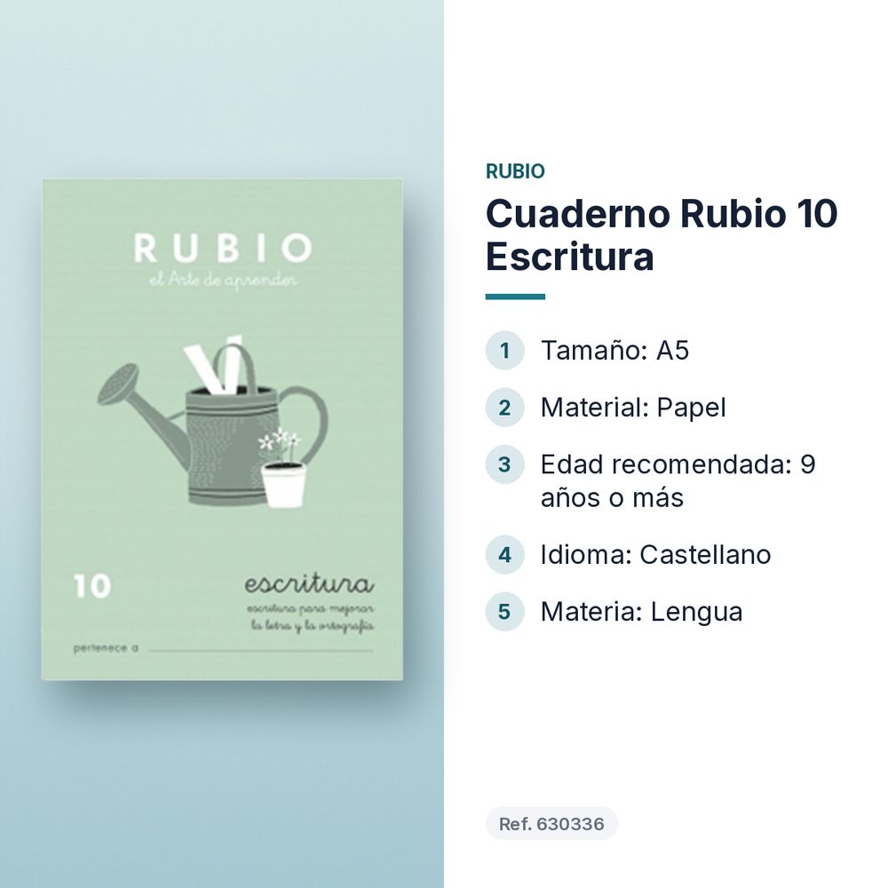 CUADERNO RUBIO 10 ESCRITURA  - características principales