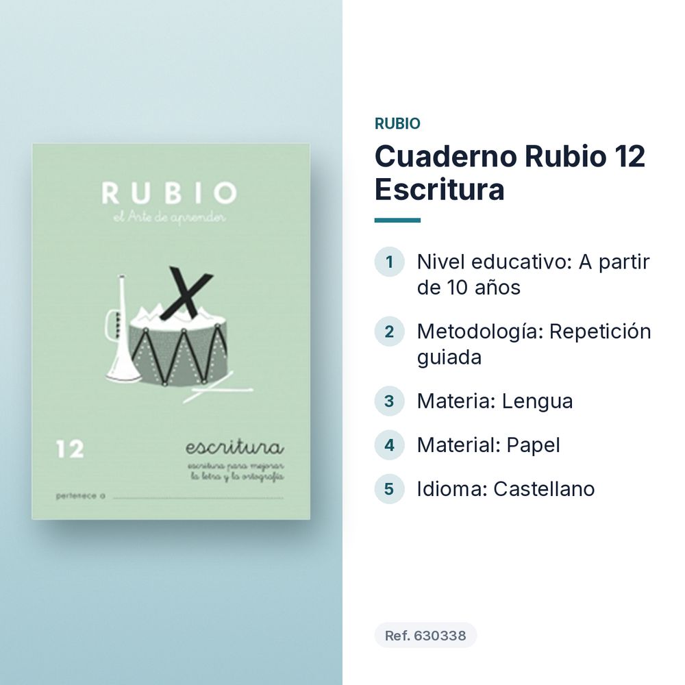 CUADERNO RUBIO 12 ESCRITURA  - características principales