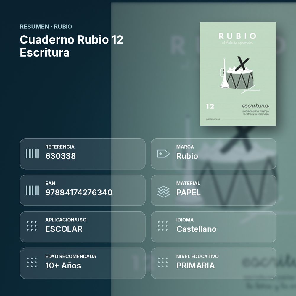 CUADERNO RUBIO 12 ESCRITURA  - resumen de atributos