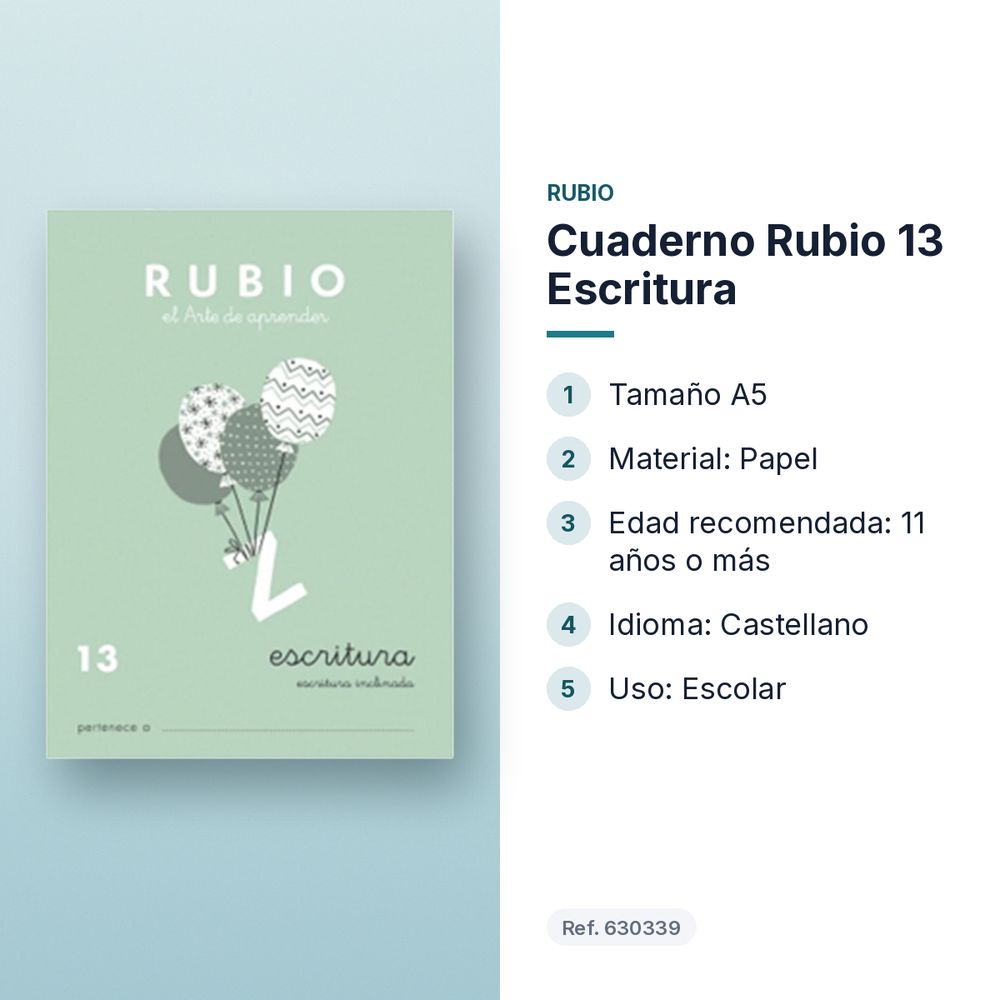 CUADERNO RUBIO 13 ESCRITURA  - características principales