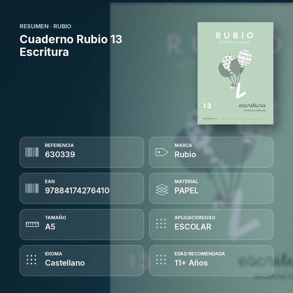 CUADERNO RUBIO 13 ESCRITURA  - resumen de atributos