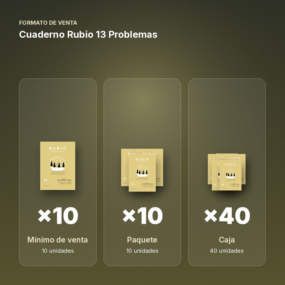 CUADERNO RUBIO 13 PROBLEMAS - formato de venta: paquete de 10, caja de 40