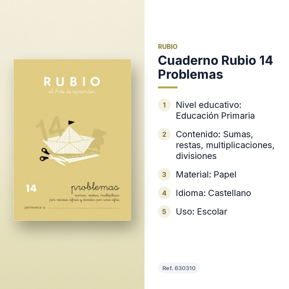 CUADERNO RUBIO 14 PROBLEMAS  - características principales