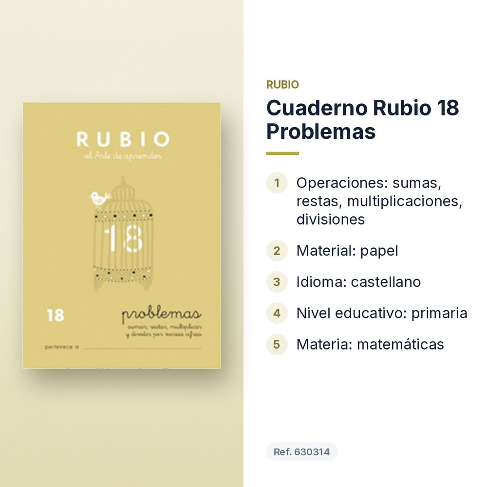 CUADERNO RUBIO 18 PROBLEMAS  - características principales