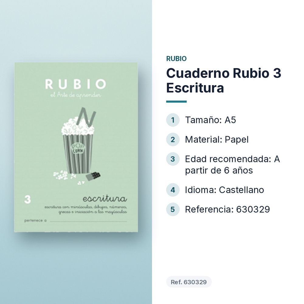 CUADERNO RUBIO 3 ESCRITURA  - características principales