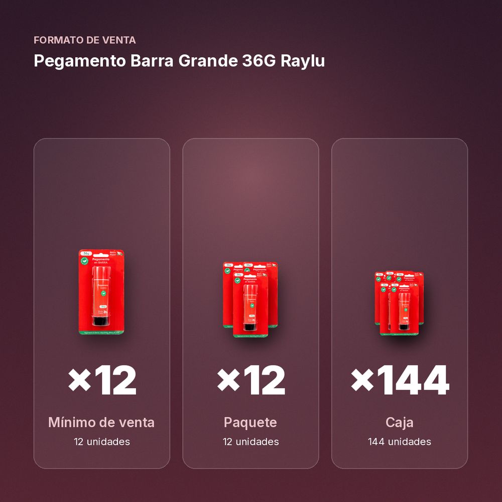PEGAMENTO BARRA GRANDE 36G RAYLU - formato de venta: paquete de 12, caja de 144