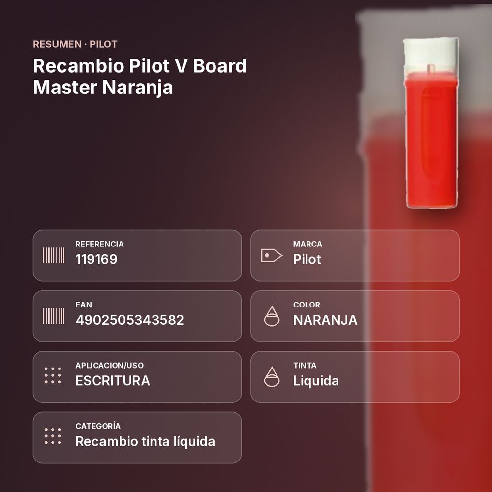 RECAMBIO PILOT V BOARD MASTER NARANJA - resumen de atributos