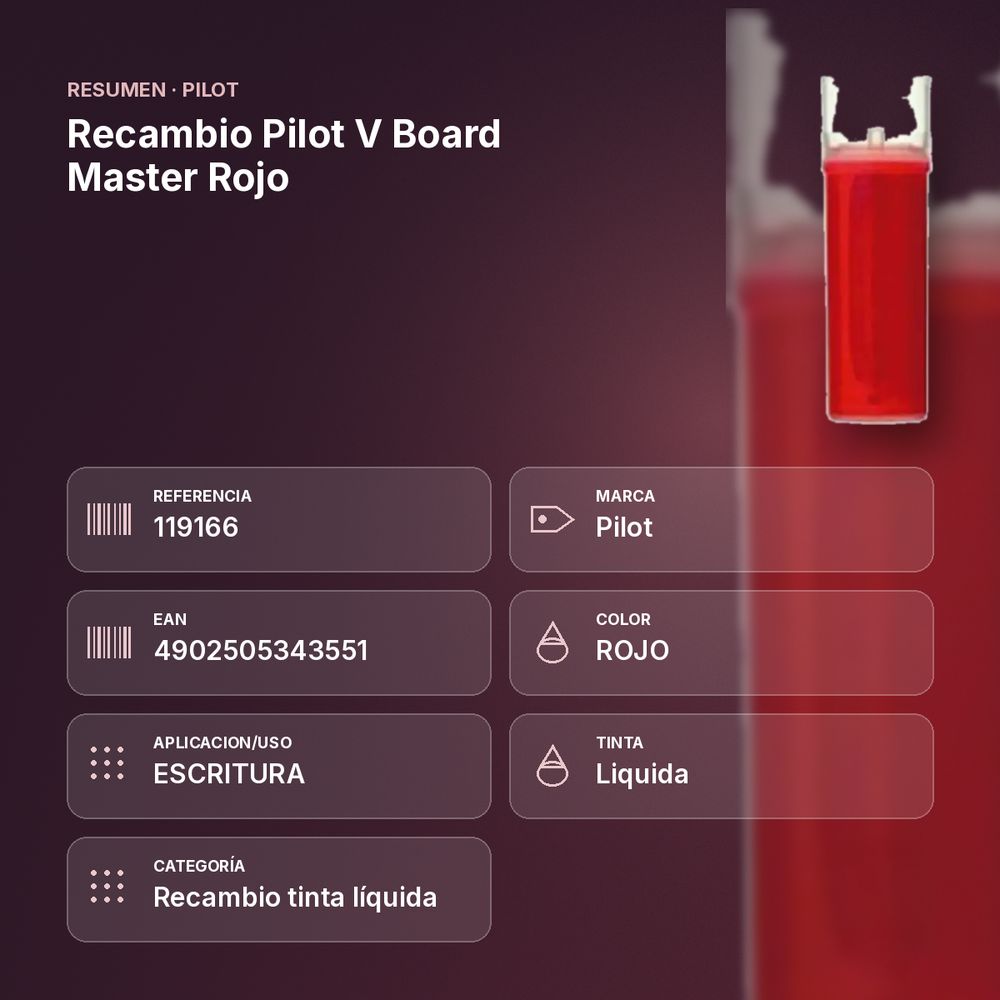RECAMBIO PILOT V BOARD MASTER ROJO - resumen de atributos