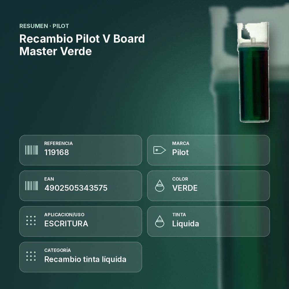 RECAMBIO PILOT V BOARD MASTER VERDE  - resumen de atributos