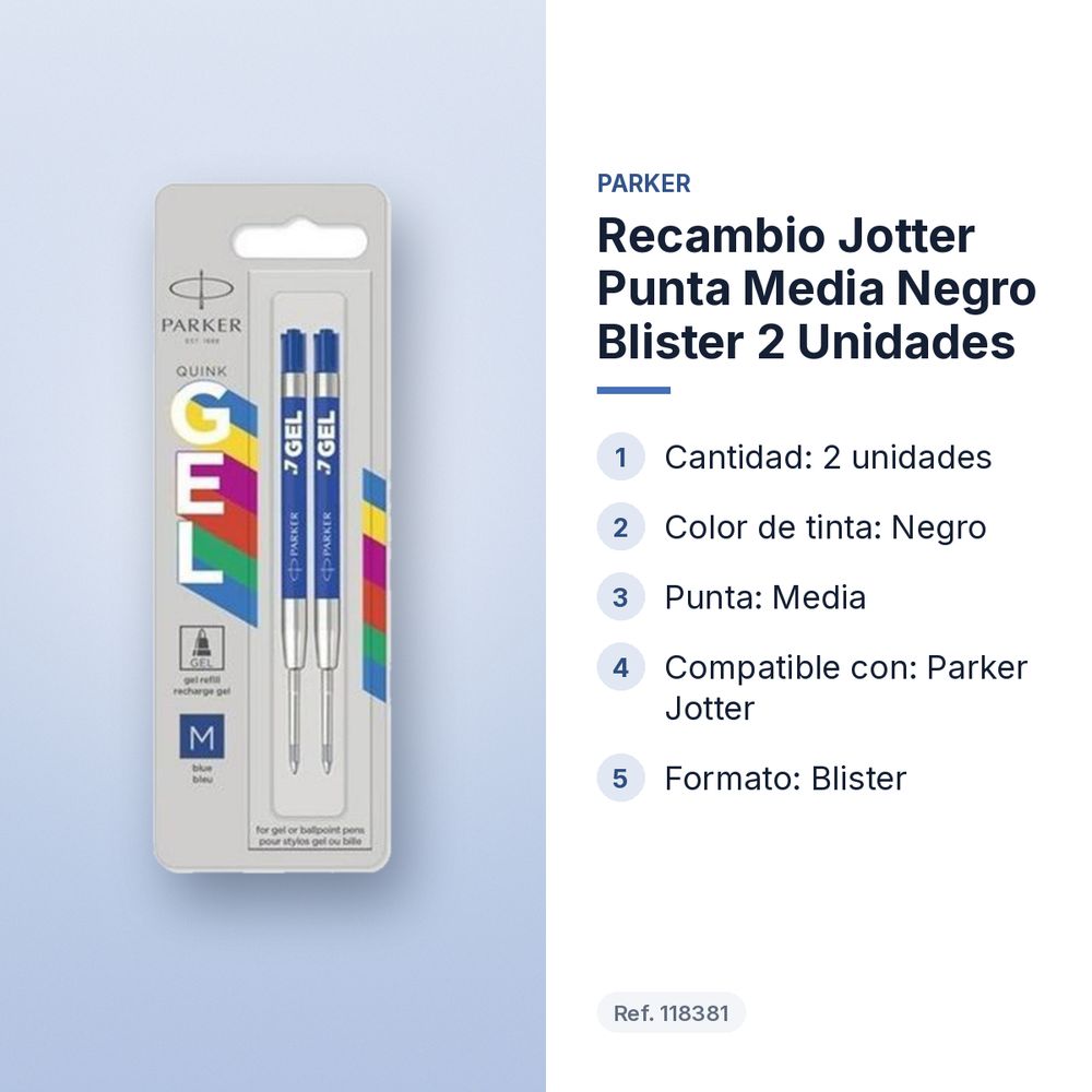 RECAMBIO JOTTER PUNTA MEDIA NEGRO BLISTER 2 UNIDADES - características principales