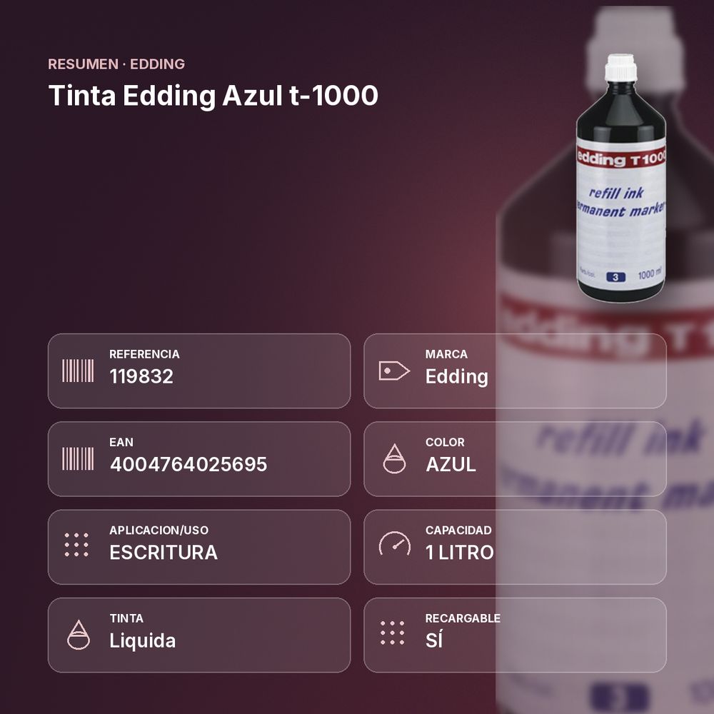 TINTA EDDING AZUL T-1000 - resumen de atributos