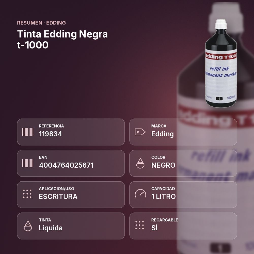 TINTA EDDING NEGRA T-1000  - resumen de atributos