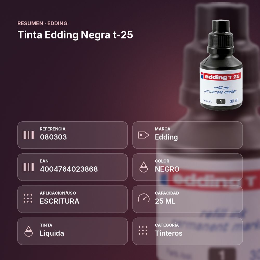 TINTA EDDING NEGRA T-25 - resumen de atributos