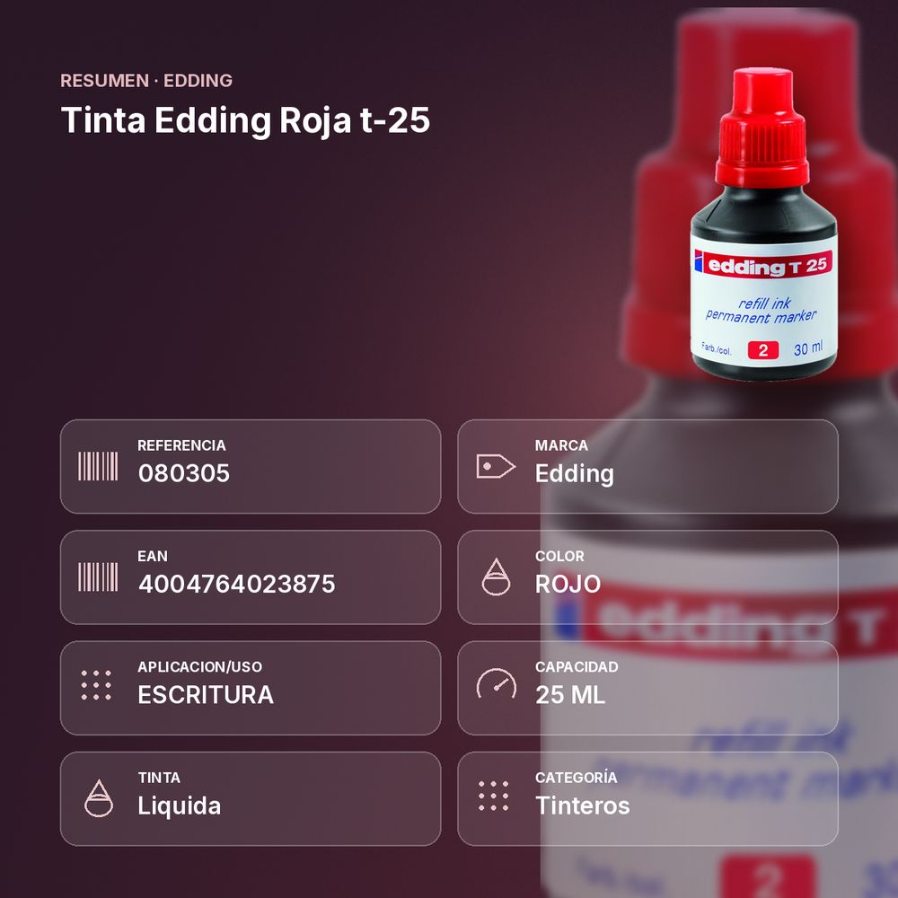 TINTA EDDING ROJA T-25 - resumen de atributos