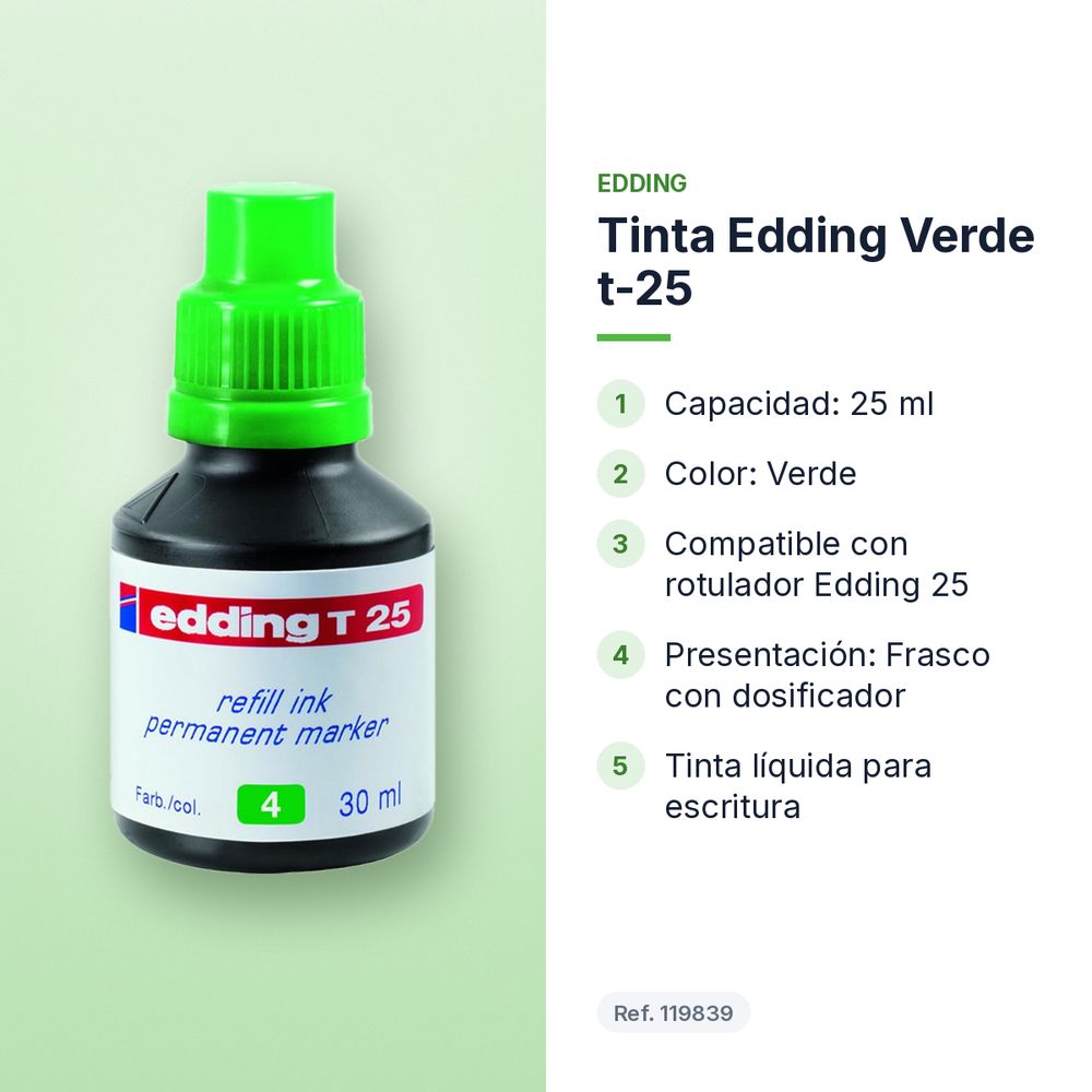 TINTA EDDING VERDE T-25 - características principales