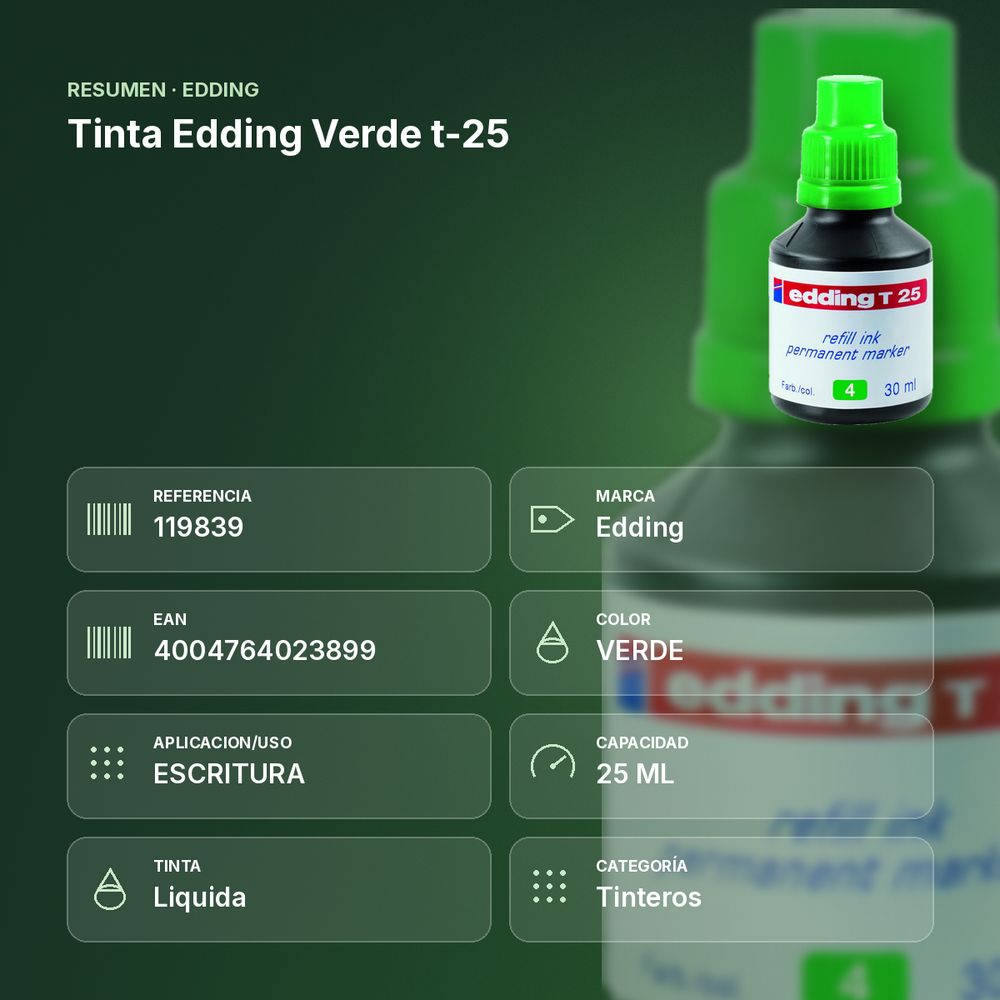 TINTA EDDING VERDE T-25 - resumen de atributos