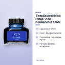 TINTA ESTILOGRÁFICA PARKER AZUL PERMANENTE 57ML - características principales