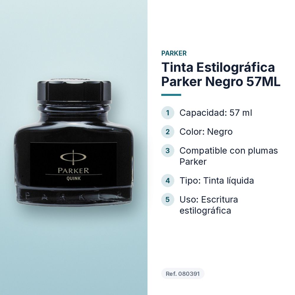 TINTA ESTILOGRÁFICA PARKER NEGRO 57ML - características principales