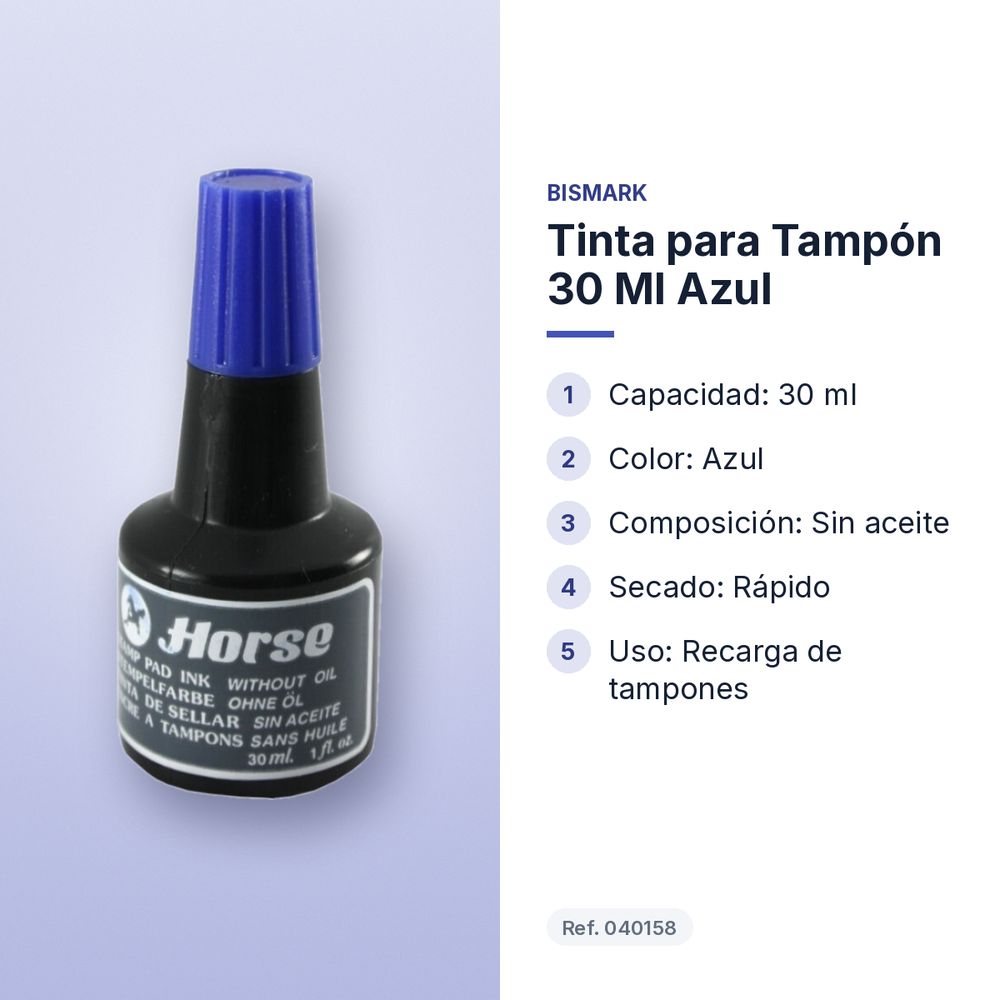 TINTA PARA TAMPÓN 30 ML AZUL - características principales