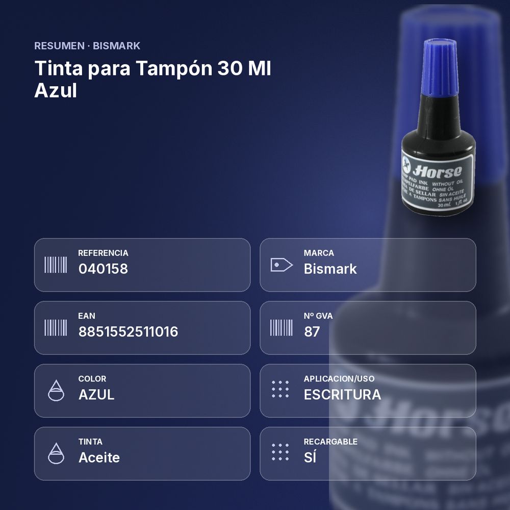 TINTA PARA TAMPÓN 30 ML AZUL - resumen de atributos