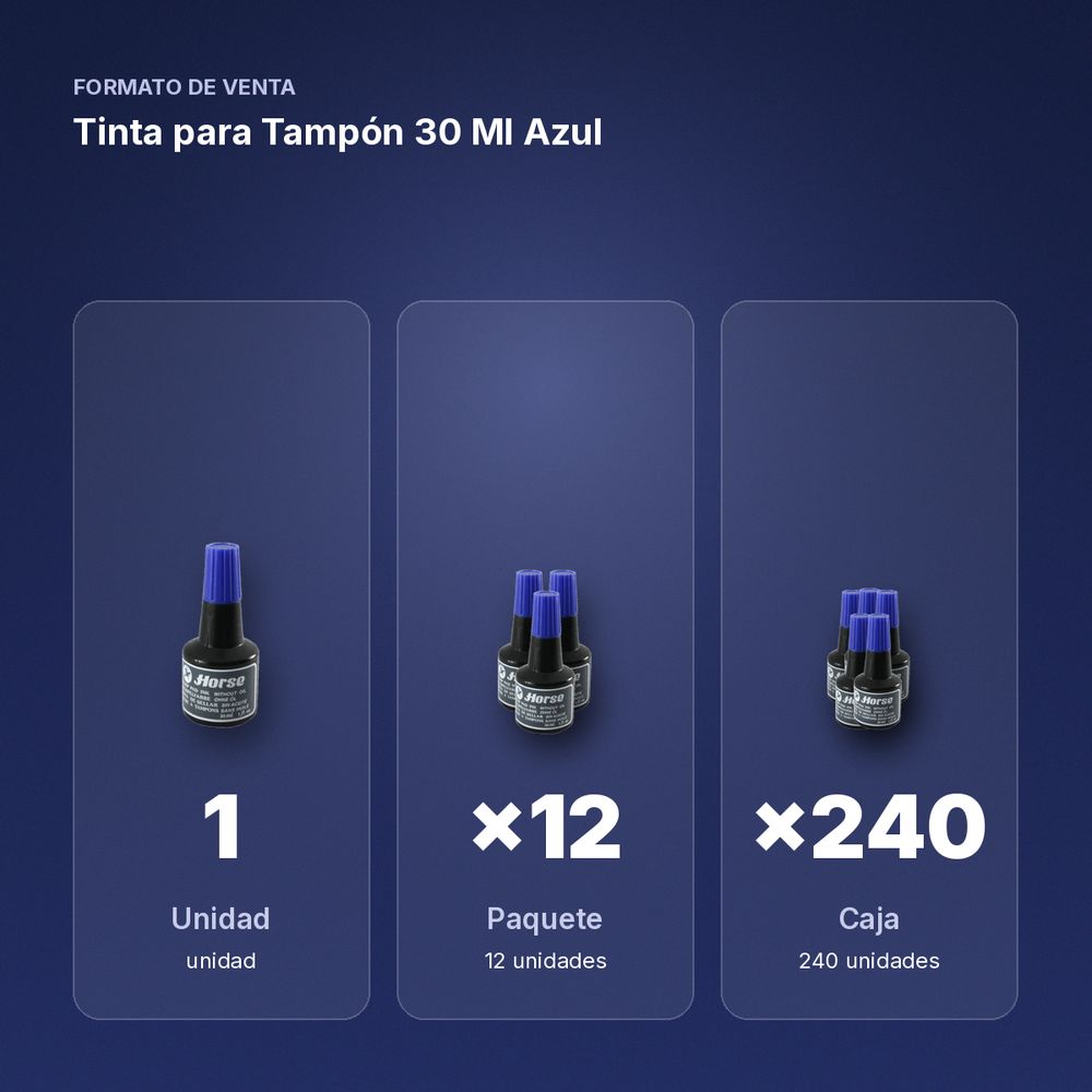 TINTA PARA TAMPÓN 30 ML AZUL - formato de venta: paquete de 12, caja de 240