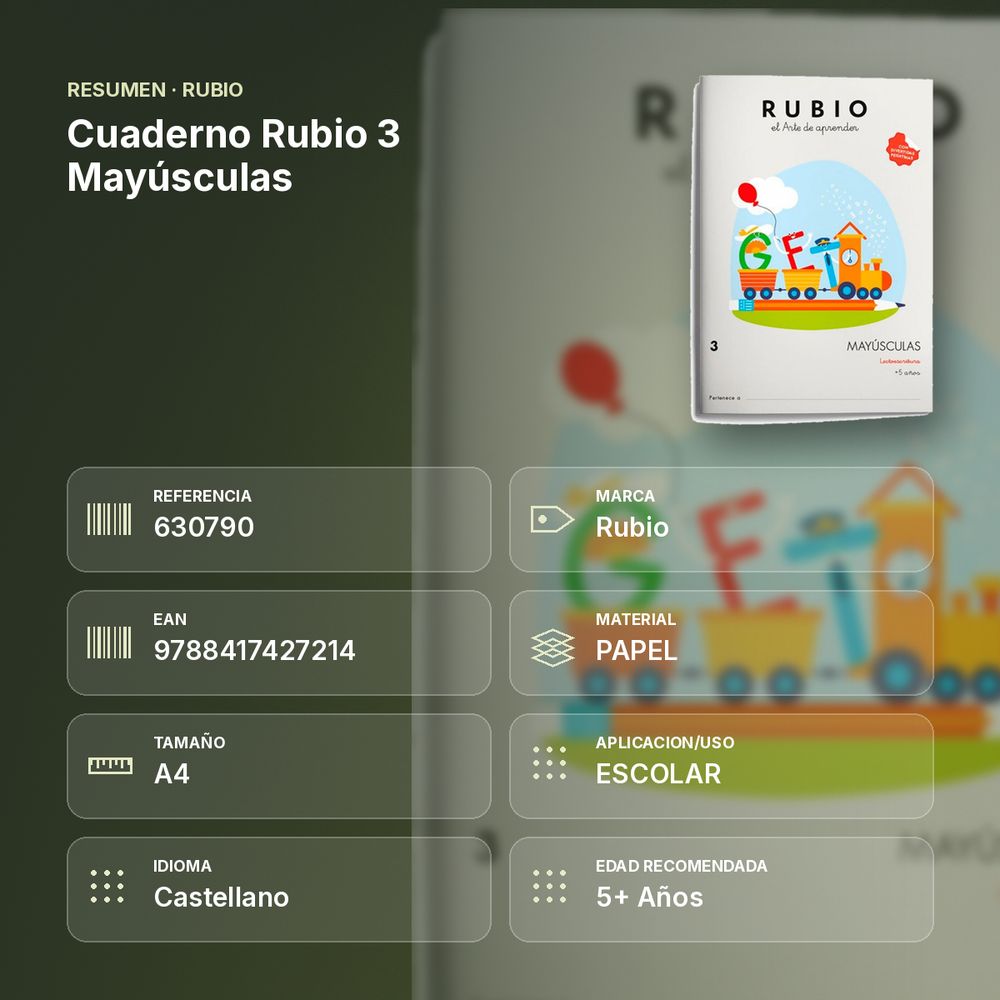 CUADERNO RUBIO 3 MAYÚSCULAS  - resumen de atributos