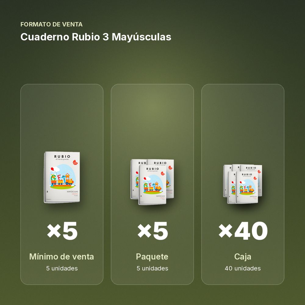 CUADERNO RUBIO 3 MAYÚSCULAS  - formato de venta: paquete de 5, caja de 40