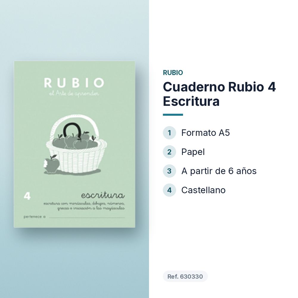 CUADERNO RUBIO 4 ESCRITURA - características principales