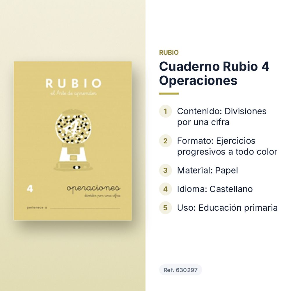 CUADERNO RUBIO 4 OPERACIONES  - características principales