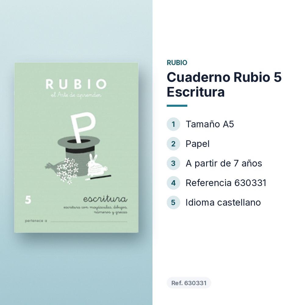 CUADERNO RUBIO 5 ESCRITURA - características principales