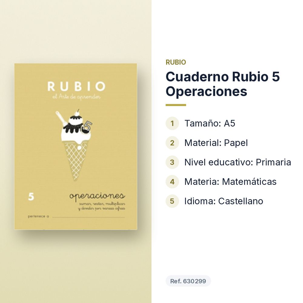 CUADERNO RUBIO 5 OPERACIONES  - características principales